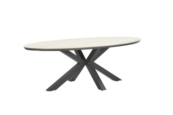 Edison tafel ovaal 280cm - carbon black/ light teak polywood 21640NF rechtsvoor 1200