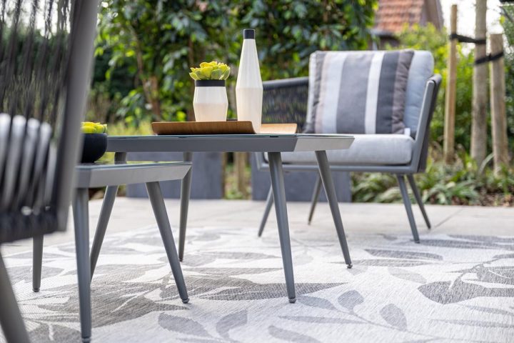 Loungeset Canberra | Aluminium | 5-persoons | Rope tuinset canberra grijs zwart rope aluminium VanderSpek tafel deatail
