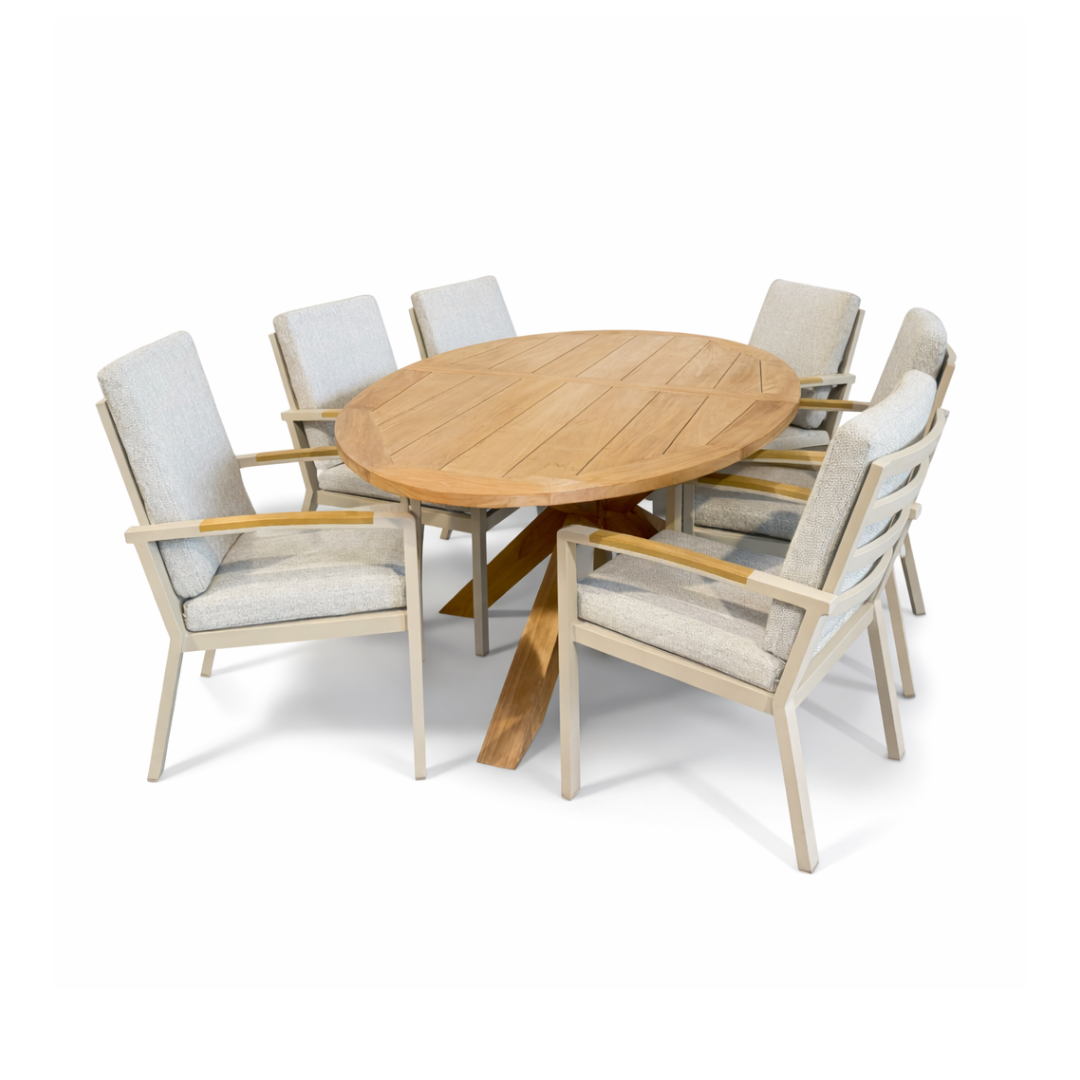 Afbeedling Teak tafel ovaal + 6x stoel Brugge